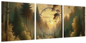 Obraz - Slnko žiariace lesom (s hodinami) (90x30 cm)