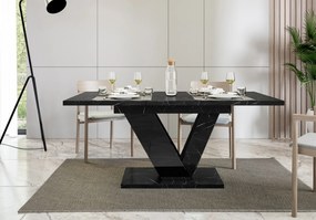 Rozkladací jedálenský stôl PETRONEL - čierny mramor / lesklý čierny