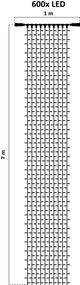 DECOLED Svetelný záves LED, 1x7 m, teplá biela, 600 diód, IP67