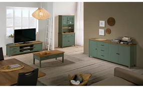 Zelený/v prírodnej farbe TV stolík z borovicového dreva 158x47 cm Miranda – Marckeric