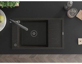 Mexen Elias, 1-komorový granitový drez 795x480x200 mm a drezová batéria Duo, čierna-zlatá metalíza, 6511-75-671701-07-B