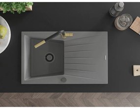 Mexen Cesar, 1-komorový granitový drez 775x470x190 mm a drezová batéria Flora, šedá, 6514-71-670401-57-B