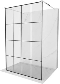 Mexen Kioto, priechodná sprchová zástena 130 x 200 cm, 8mm sklo číre/čierny vzor, 2x chrómová stabilizačná rozpera, 800-130-002-01-77