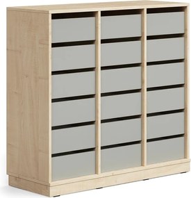 Úložná skrinka CASPER, 18 zásuviek, so soklom, breza/šedá