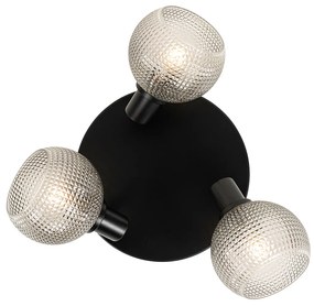 Dizajnové bodové svetlo čierne s dymovým sklom 3-svetlo okrúhle - Chico