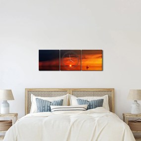 Obraz západu slnka s plachetnicou (s hodinami) (90x30 cm)