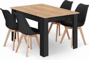 Jedálenský set: NP 120×80 cm artisan/čierna + 4 ks stoličiek OSLO čierna/prírodné nohy