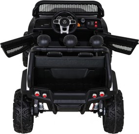 Ramiz Mercedes Benz Unimog elektrické autíčko pre deti biele + pohon 4x4 + diaľkové ovládanie + nosič batožiny + pomalý štart + MP3 + LED
