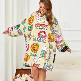 Baránková mikinová deka s rukávmi a kapucňou MAGICAL krémová