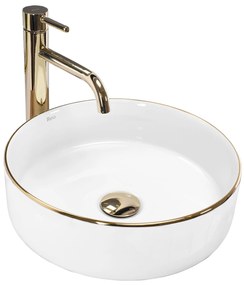 Rea Sami Gold Edge, umývadlo na dosku 36x36 cm, biela-zlatá, REA-U6758