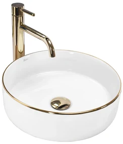 Rea Sami Gold Edge, umývadlo na dosku 36x36 cm, biela-zlatá, REA-U6758