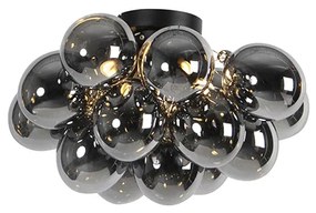 Dizajnové stropné svietidlo čierne s dymovým sklom 4-svetlé - Uvas