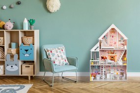 Drevený domček pre bábiky ECOTOYS – Púdrová rezidencia XXL, 3-poschodový, 15 ks nábytku