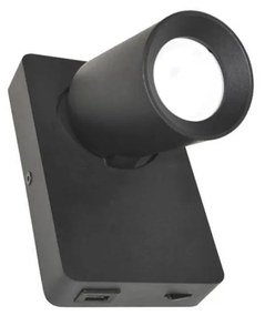 Nástenné bodové svietidlo TAFT 1xGU10/30W/230V USB čierna