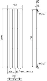 Mexen Boston, vykurovacie teleso 1800 x 452 mm, 888 W, biela, W213-1800-452-00-20