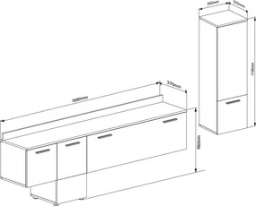 Obývacia stena s osvetlením Goul, tmavo šedá/dub evoke