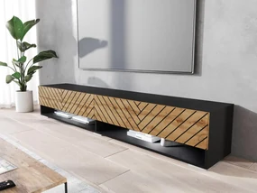 TV stolík/skrinka Adenik 180 MDF, Farby: čierny grafit / čierna fala, Osvetlenie: osvetlenie LED RGB - farebné