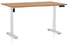 Výškovo nastaviteľný stôl OfficeTech B, 140 x 80 cm, biela podnož, buk