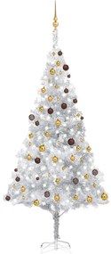 Umelý vianočný stromček s LED s guľami 240 cm strieborný PET 3077526