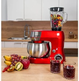 MEGAKOMBO Multifunkčný kuchynský robot BestBerg BBR-1900R + 15dielna sada riadu s mramorovým povrchom BestBerg BBN-1015R / červená