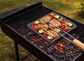 Nehrdzavejúca grilovacia mriežka s drevenou rukoväťou BestBerg BBBQ-1NT / 40 x 20 cm