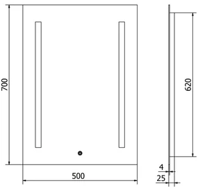 Mexen Remi, LED kúpeľňové zrkadlo s podsvietením 50 x 70 cm, 6000K, ochrana proti zahmlievaniu, 9804-050-070-611-00