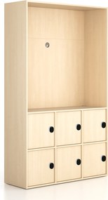 Kancelárska skriňa FRAME, 6x dvere, priestor pre TV, 1299 x 450 x 2162 mm, kódový zámok, breza