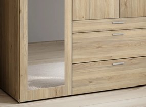 Šatníková skriňa so zrkadlom Vesala, 135 cm, dub mauvella