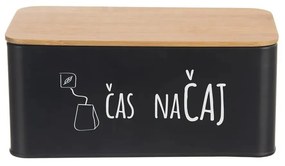 Dóza na čaj, plechová s bambusovým vekom, čierna – ČAS NA ČAJ