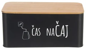 Dóza na čaj, plechová s bambusovým vrchnákom, čierna – ČAS NA ČAJ