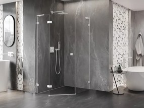 Mexen Lunar, L päťuholníkový sprchový kút naklápací doľava 80 x 90 cm, 8mm číre sklo, biely profil, 831L-080L-090P-20-00-L