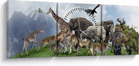 Obraz - Zvieratká na ostrove (s hodinami) (90x30 cm)
