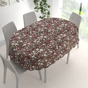 Biante Bavlnený oválny obrus Sandra SA-740 Lúčne kvietky na temne hnedom 120x140 cm