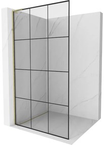 Mexen Kioto L, sprchová zástena Walk-In 100 x 200 cm, 8mm číre sklo čierny vzor, zlatý lesklý profil,800-100-103-50-77