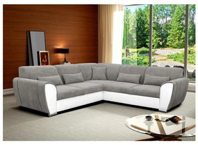 Rozkladacia rohová sedacia súprava VISEU do tvaru L s úložným priestorom, pravá, šedá/biela