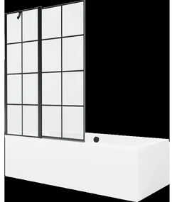 Mexen Cube obdĺžniková vaňa 180 x 80 cm s obkladom a 1-krídlovou sprchovou zástenou 120 cm, Čierny vzor - 550518080X9412117077