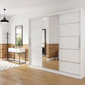 Šatníková skriňa 232 cm Belini biely mat s posuvnými dverami zrkadlom a zásuvkami  MBP SZP8/0/1W/2W1L/0/KLAL