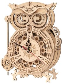 Robotime 3D drevené mechanické puzzle Hodiny Sova kyvadlové 161 ks