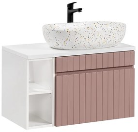 Závesná umývadlová skrinka Iconic s doskou a umývadlom 80 cm ružová/biela