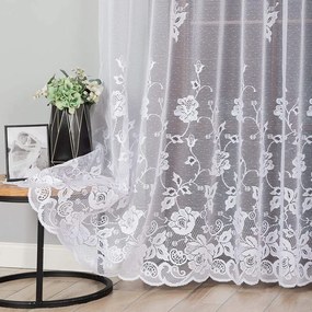 Biela žakarová záclona DIANA s kvetinovým vzorom