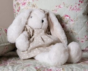 Béžový plyšový zajačik v srdiečkových šatôčkach - 23*26*21 cm
