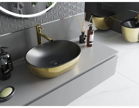Mexen Viki, umývadlo na dosku 48x35x14 cm, čierna matná-zlatý vzor, 21054878