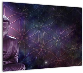 Sklenený obraz - Budha s kvetmi života (70x50 cm)