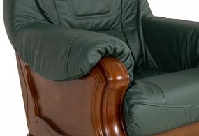 Kožená sedacia súprava Baron LUX 3N+1+1 - zelená s hnedým drevom