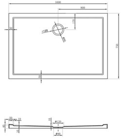 Mexen, Mexen Flow obdĺžniková sprchová vanička slim 75 x 160 cm, biely lesk - 46R107516
