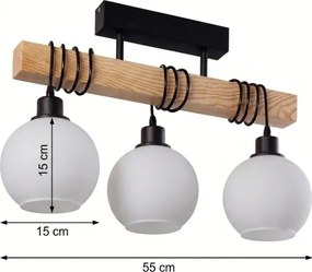 BRILAGI - Prisadený luster WOOD GLASS 3xE27/60W/230V borovica/čierna/biela