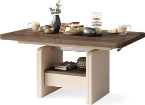 Konferenčný stolík LEXUS, rozkladací, s funkciou zdvíhania dosky, hnedý dub / béžový