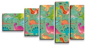 Sablio Obraz - 5-dílný Dinosaury v tráve - 100x60 cm