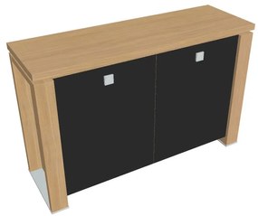Nízka skriňa Verno+ 140 x 46 x 90 cm, sklenené dvere, dub svetlý / čierna
