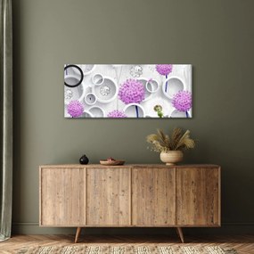 Obraz 3D abstrakcie s kruhmi a kvetinami (120x50 cm)